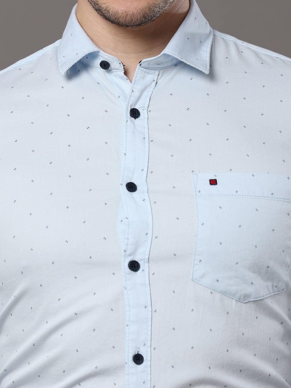 Men's Sky Blue Slim Fit Printed Full Sleeves Casual Shirts