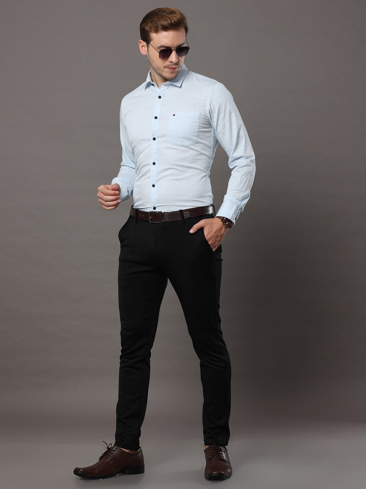 Men's Sky Blue Slim Fit Printed Full Sleeves Casual Shirts