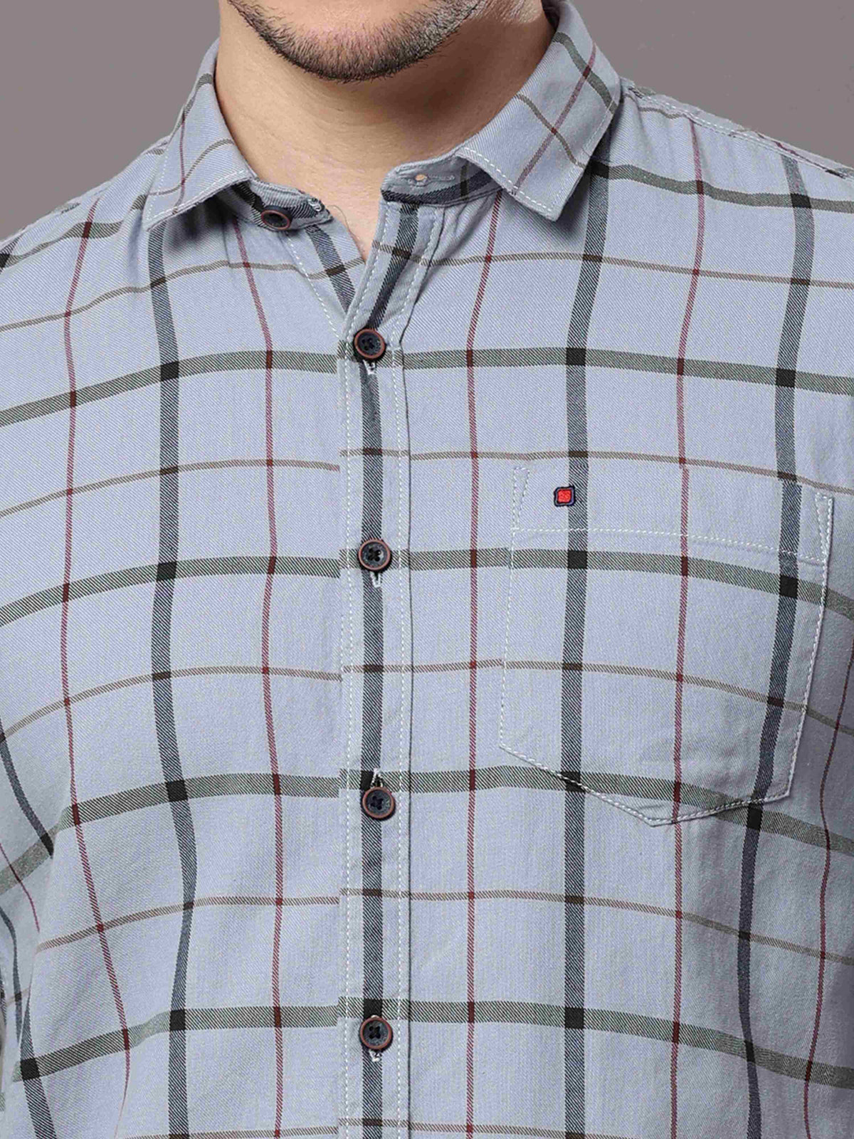 Men's Grey Slim Fit Checks Full Sleeves Casual Shirts