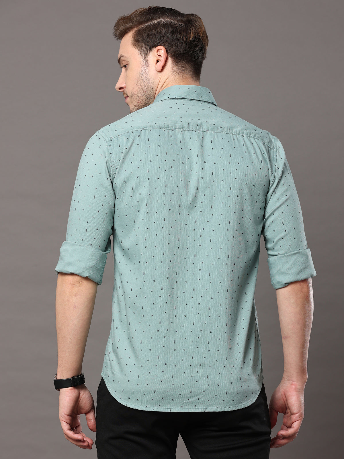Men's Light Green Slim Fit Printed Full Sleeves Casual Shirts