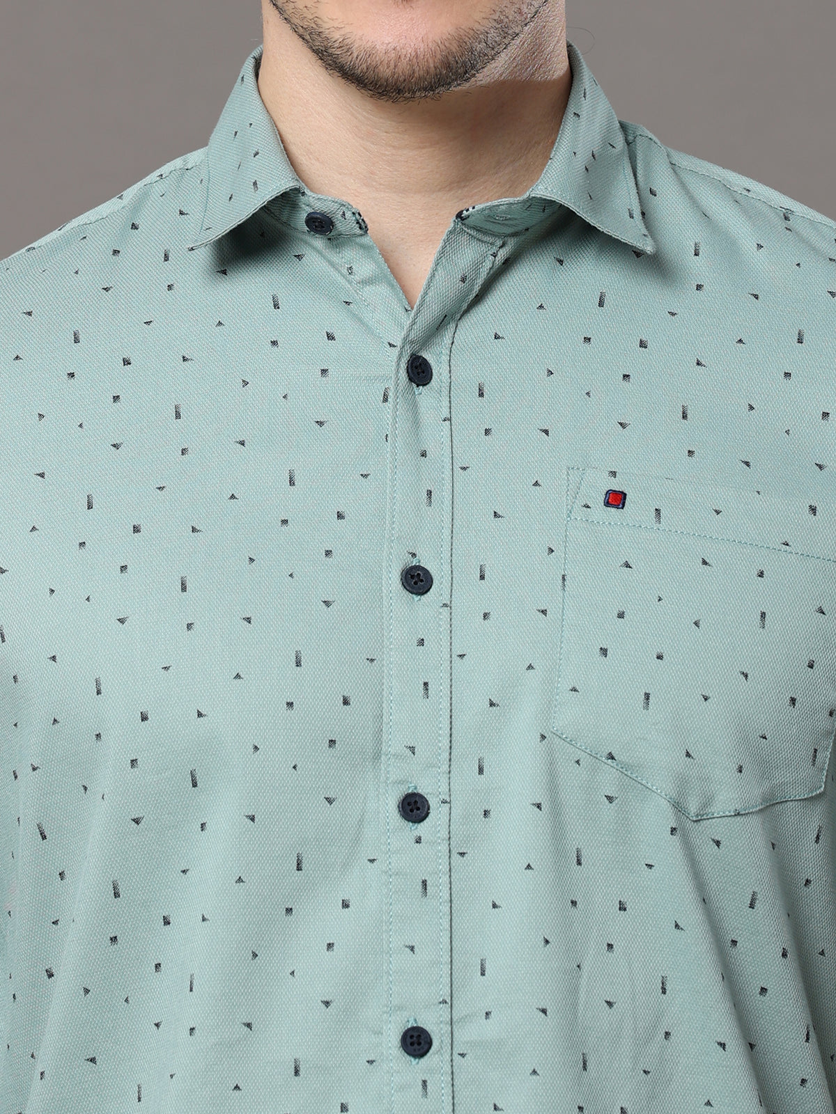 Men's Light Green Slim Fit Printed Full Sleeves Casual Shirts