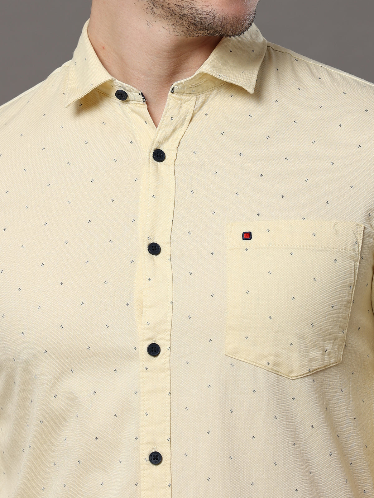 Men's Cream Slim Fit Printed Full Sleeves Casual Shirts