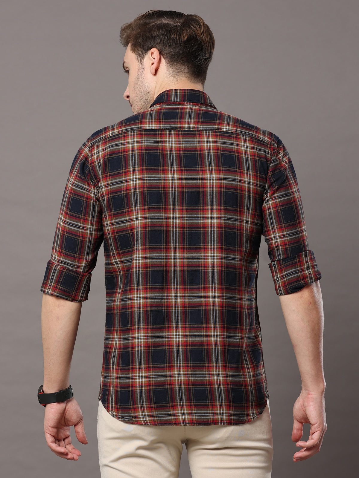 Men's Brown Slim Fit Checks Full Sleeves Casual Shirts