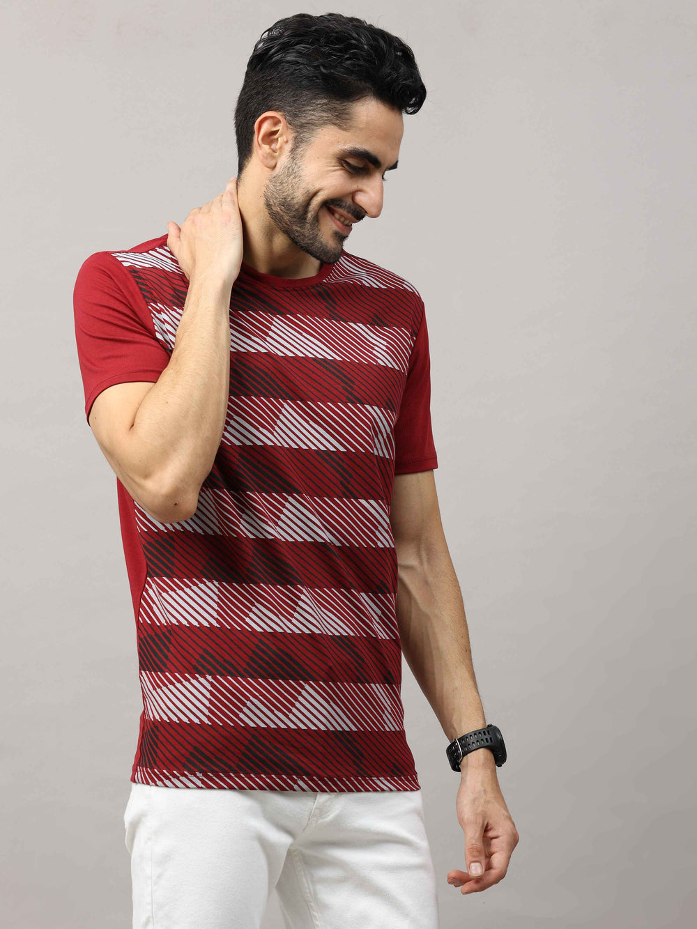 Men's Maroon Regular Fit Printed Half Sleeves Crew Neck T-Shirt