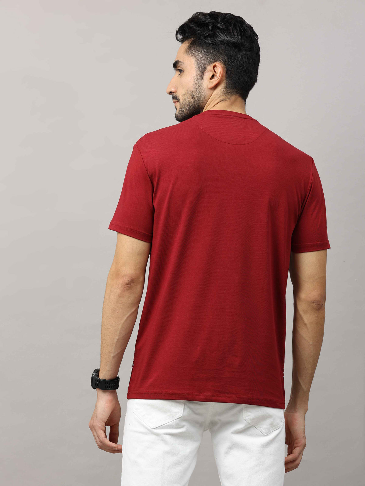 Men's Maroon Regular Fit Printed Half Sleeves Crew Neck T-Shirt