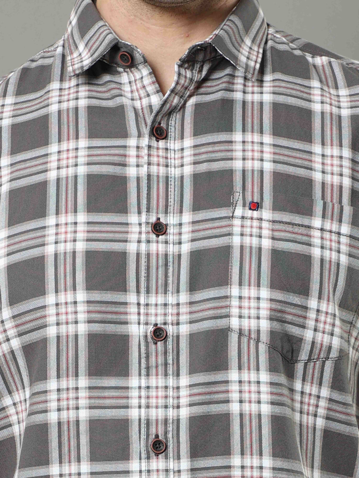 Men's Grey Slim Fit Checks Full Sleeves Casual Shirts
