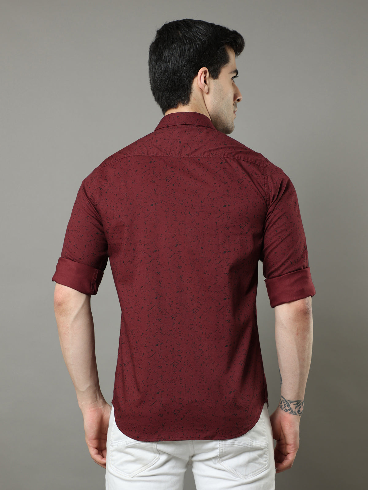 Men's Maroon Slim Fit Printed Full Sleeves Casual Shirts