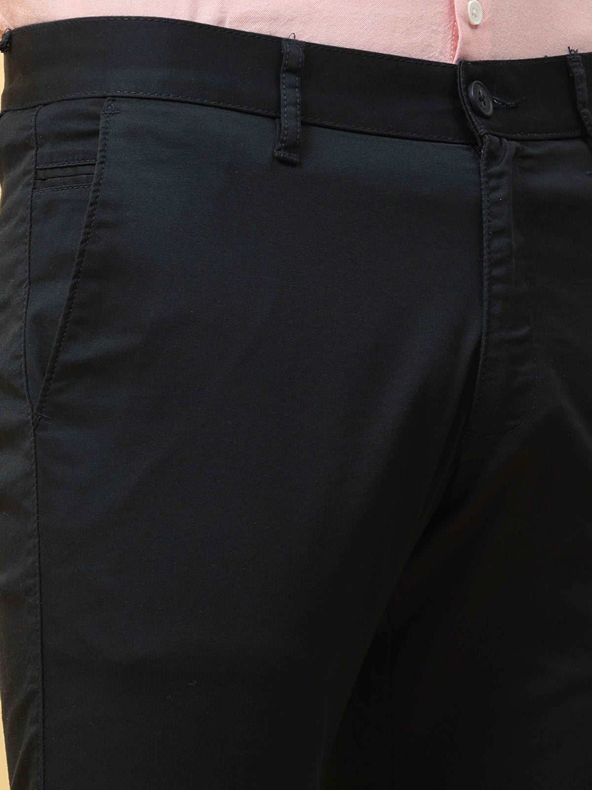 Men's Navy Narrow Fit Solid Casual Trouser