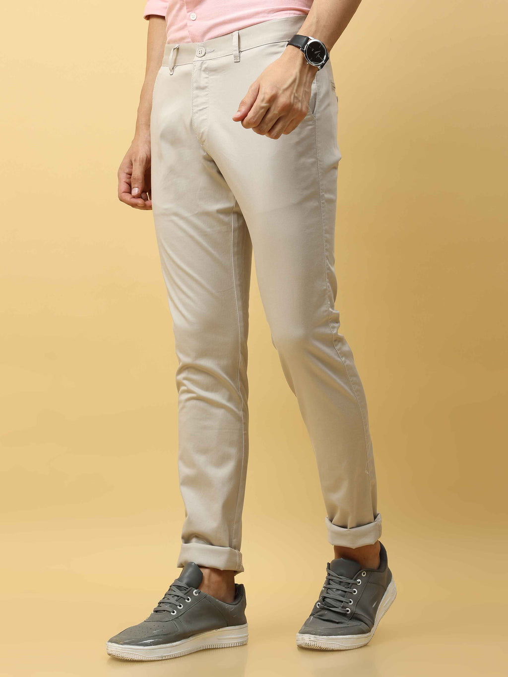 Men's Grey Cotton Solid Trousers