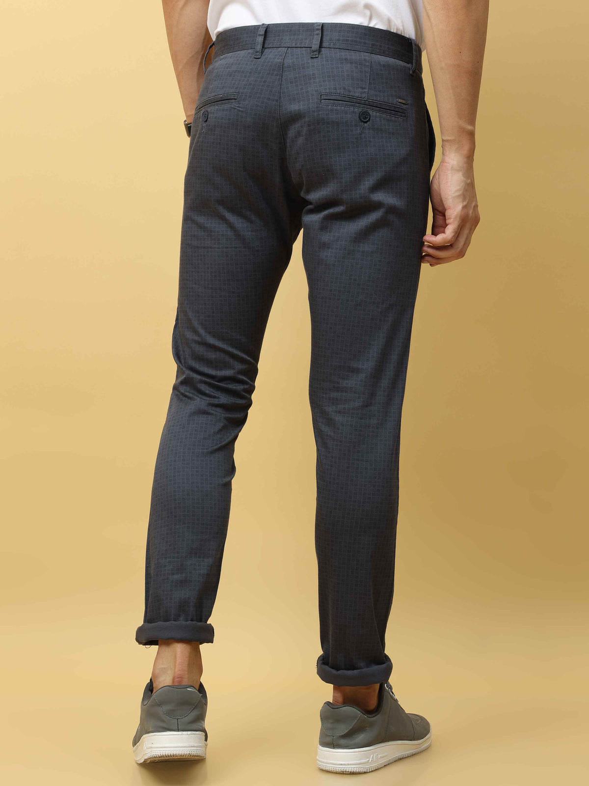 Men's Blue Narrow Fit Dobby Printed Casual Trouser