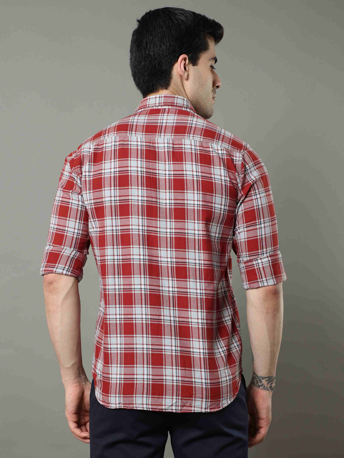 Men's Maroon Slim Fit Checks Full Sleeves Casual Shirts