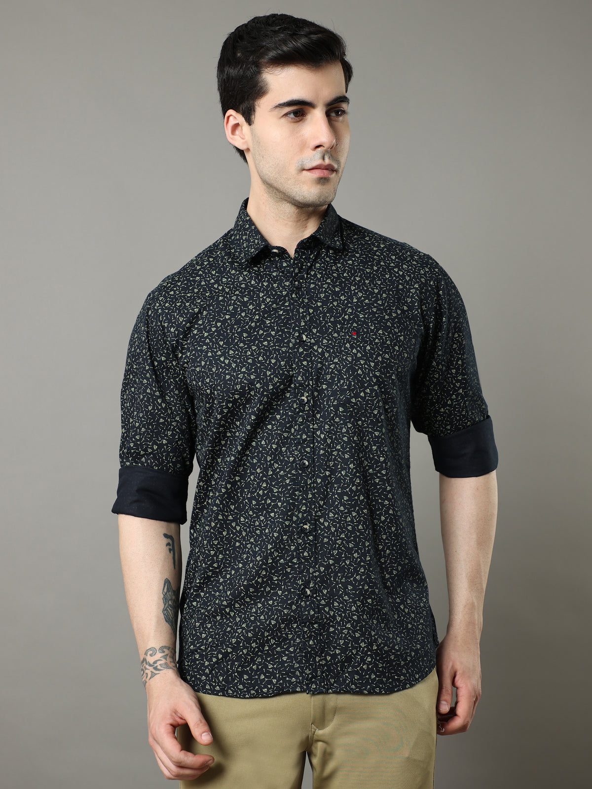 Men's Navy Slim Fit Printed Full Sleeves Casual Shirts