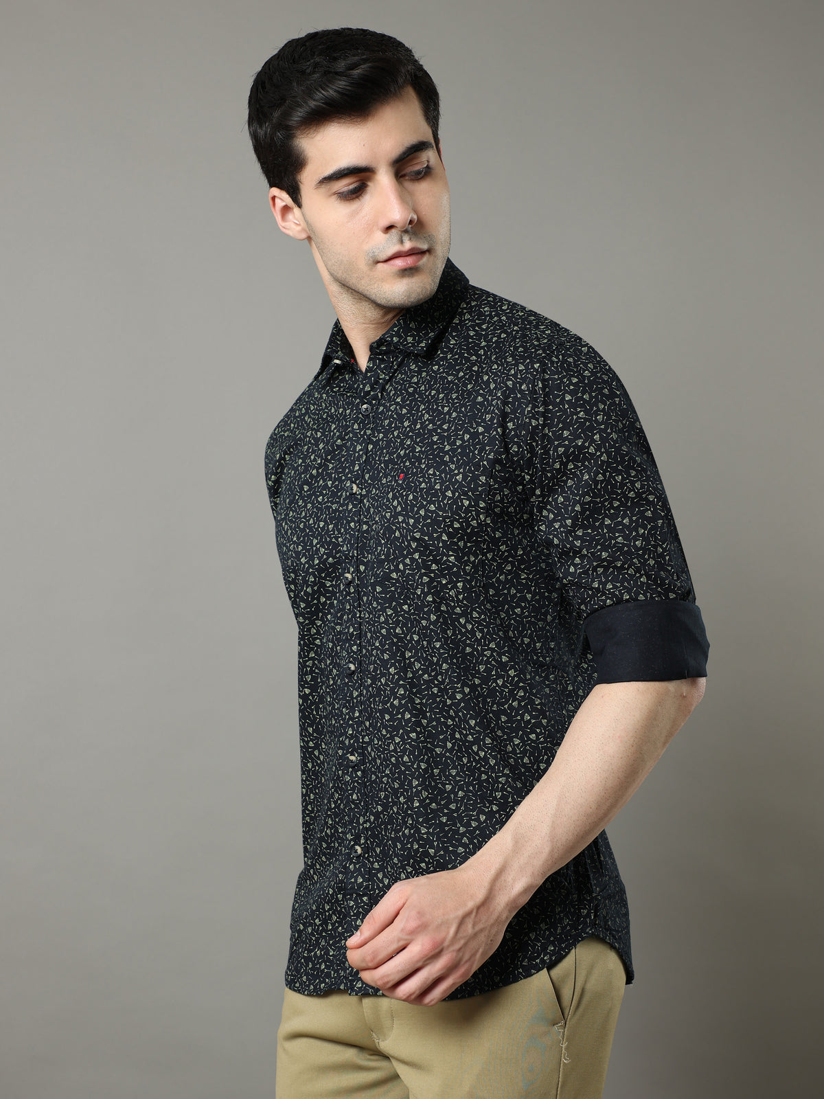 Men's Navy Slim Fit Printed Full Sleeves Casual Shirts