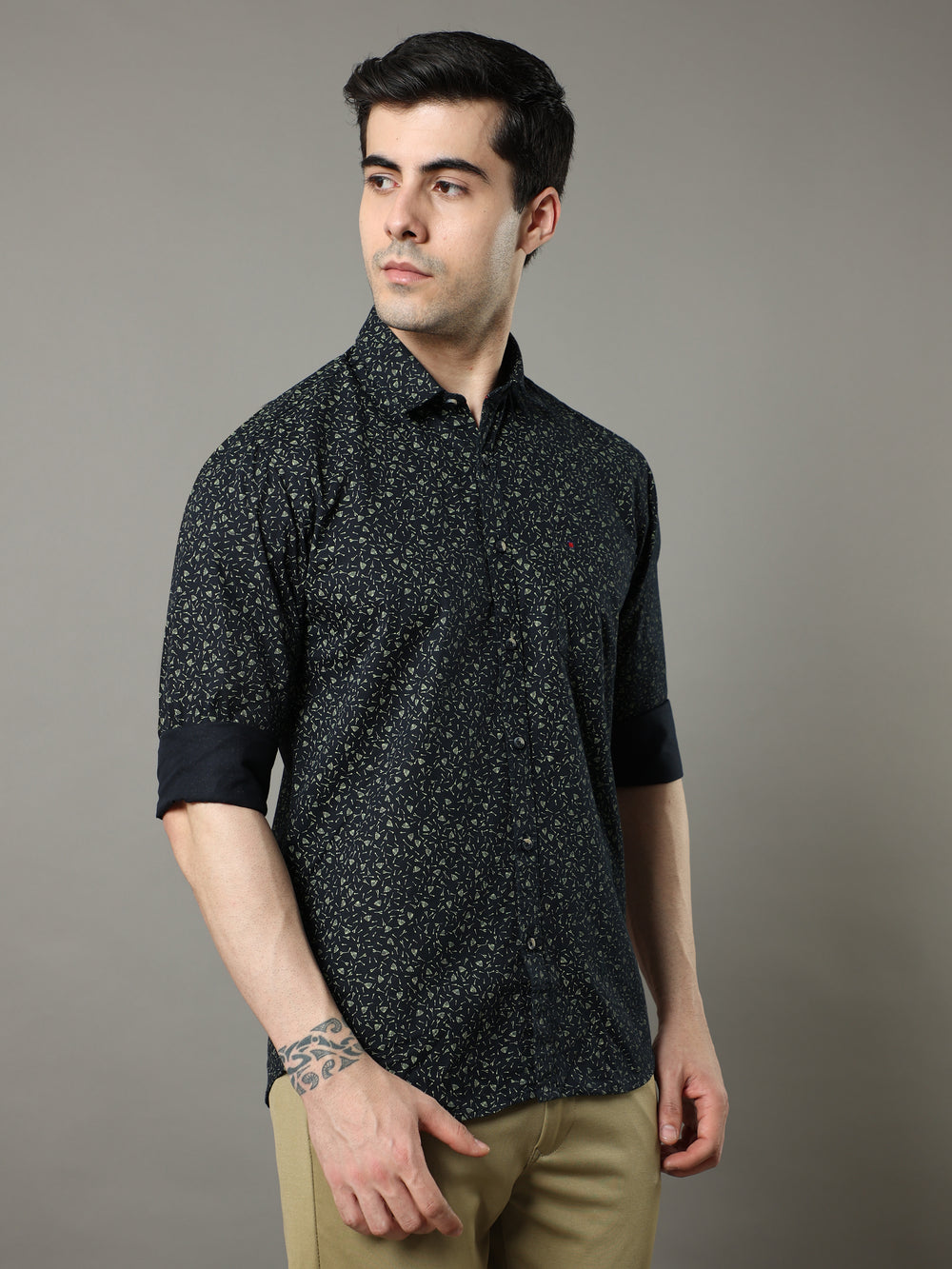 Men's Navy Slim Fit Printed Full Sleeves Casual Shirts