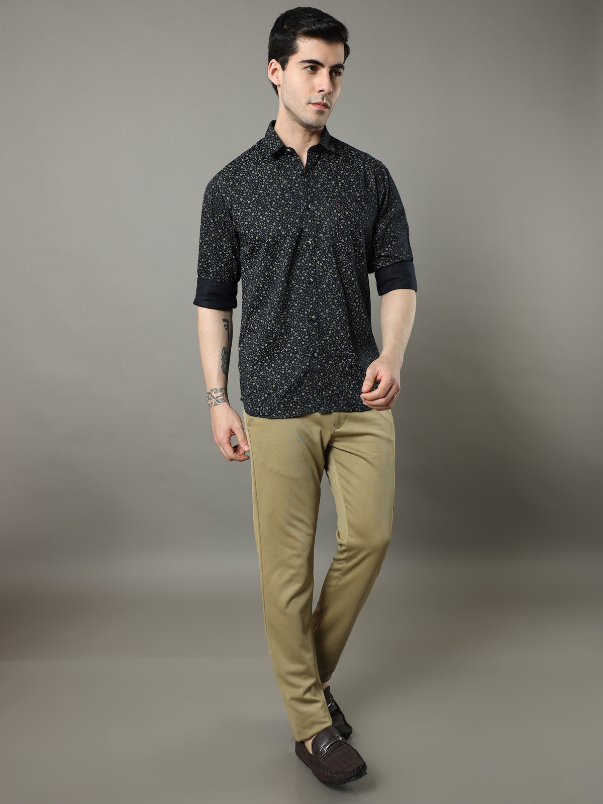 Men's Navy Slim Fit Printed Full Sleeves Casual Shirts