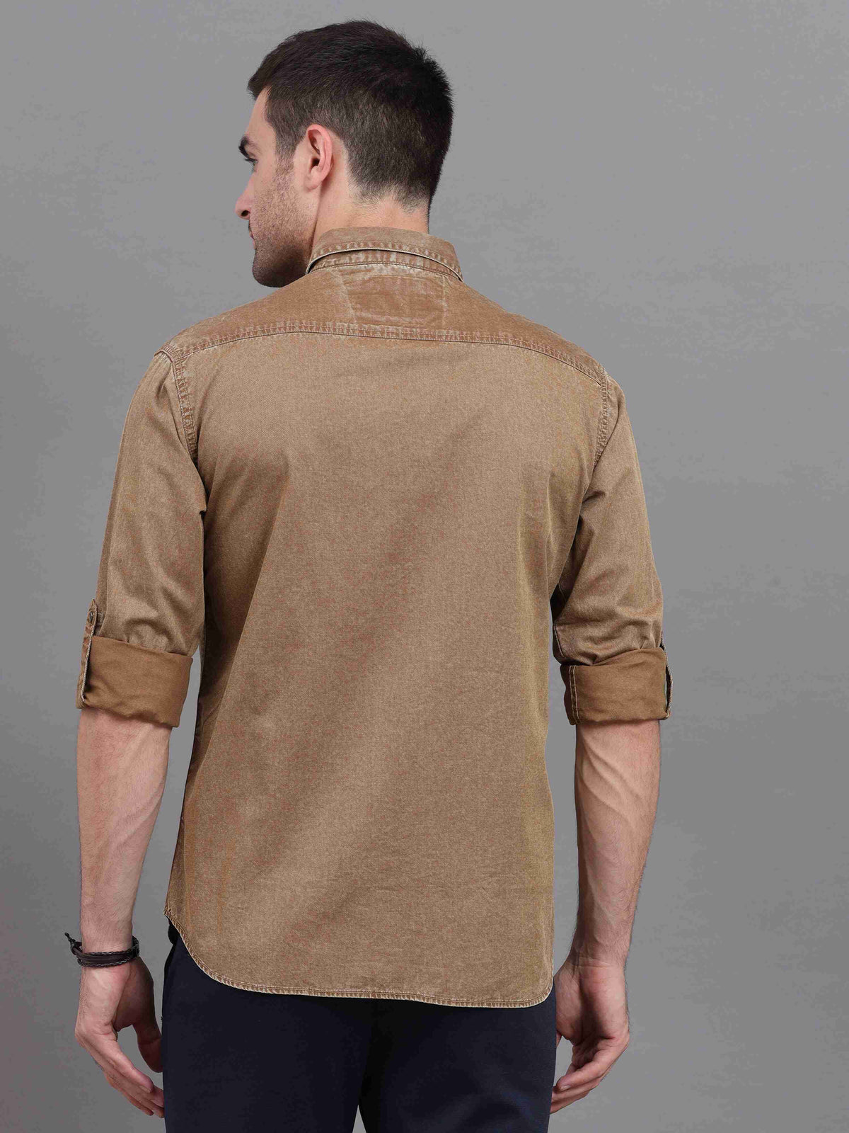 Men's Brown Slim Fit Full Sleeves Denim Casual Shirts