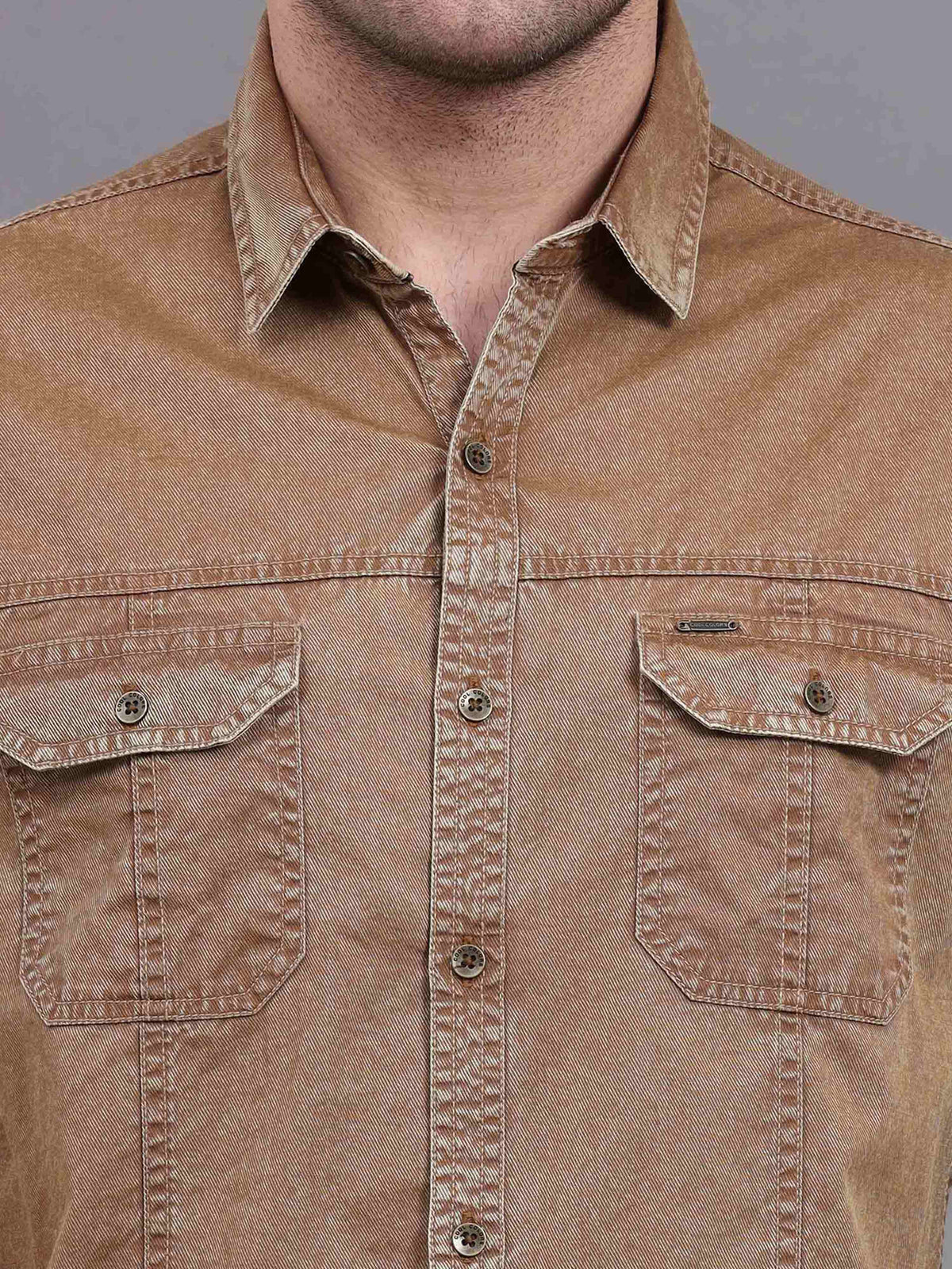 Men's Brown Slim Fit Full Sleeves Denim Casual Shirts