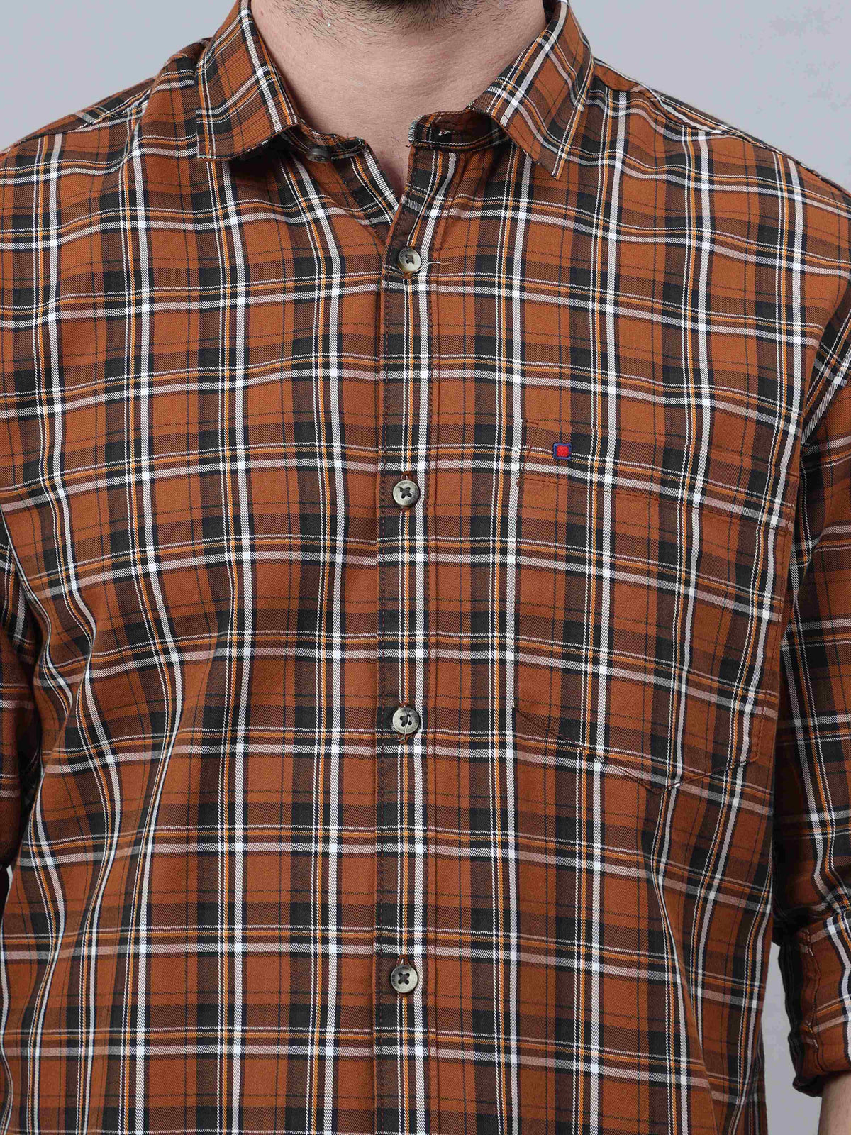 Men's Brown Slim Fit Checks Full Sleeves Casual Shirts