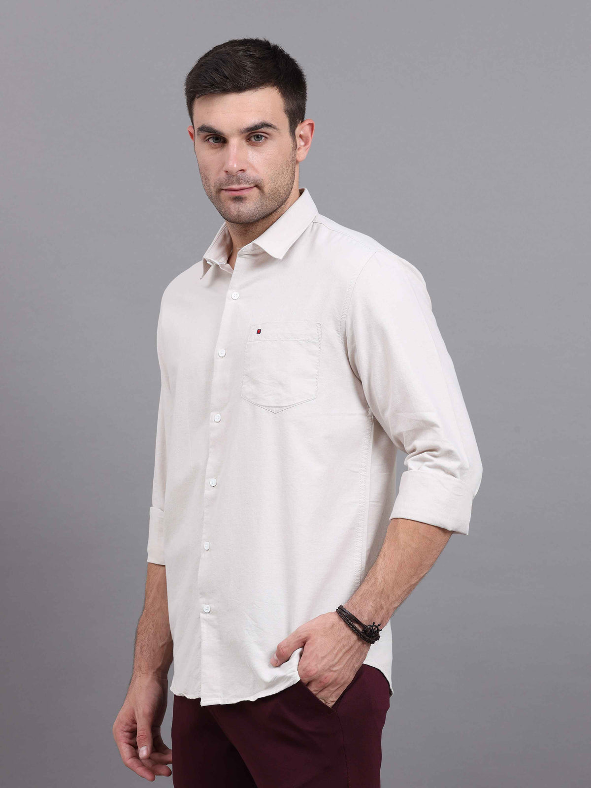 Men's Light Pink Slim Fit Solid Full Sleeves Casual Shirts