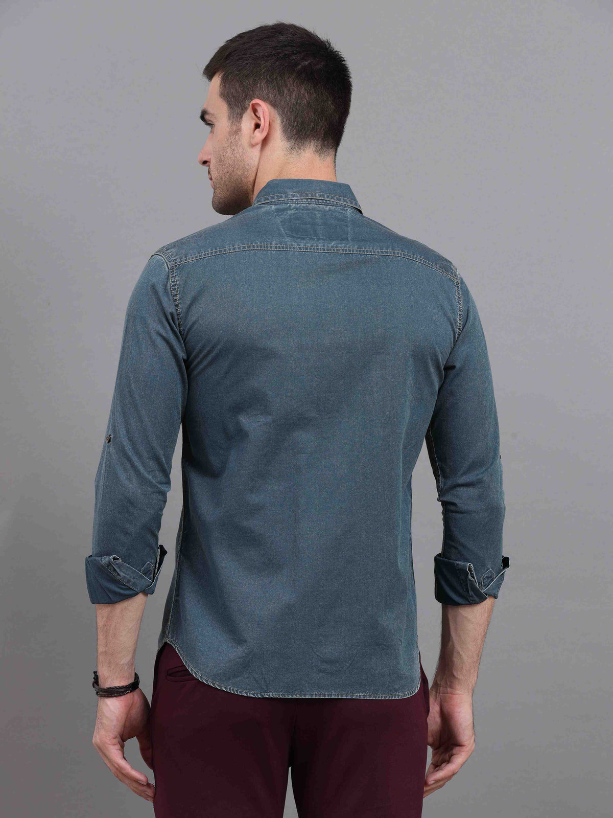 Men's Green Slim Fit Full Sleeves Denim Casual Shirts
