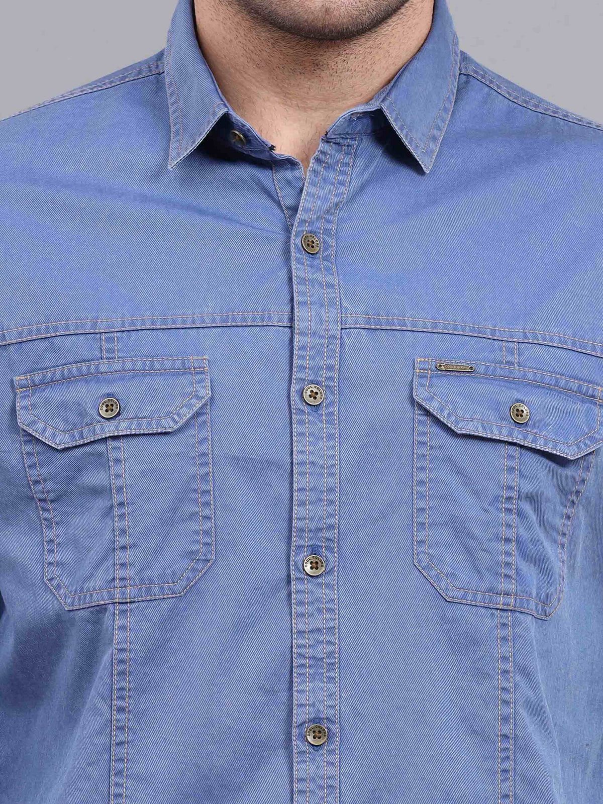 Men's Sky Blue Slim Fit Full Sleeves Denim Casual Shirts