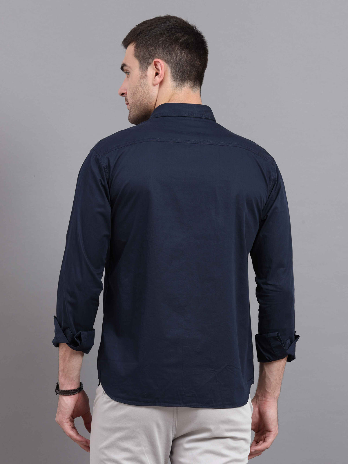 Men's Deep Blue Slim Fit Solid Full Sleeves Casual Shirts