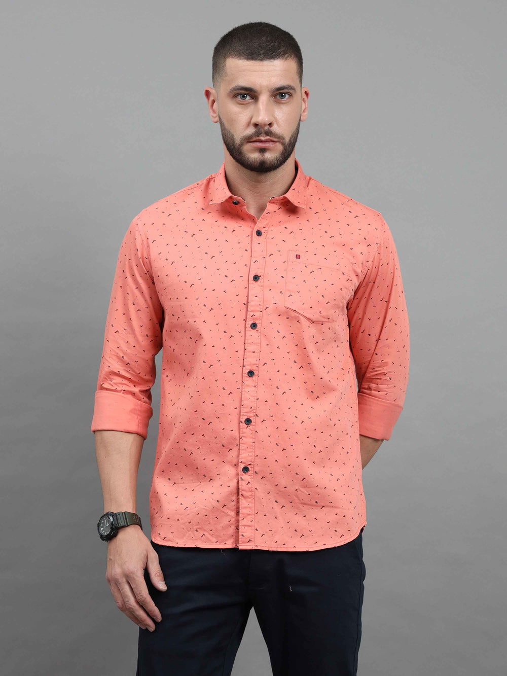 Men's Pink Slim Fit Printed Full Sleeves Casual Shirts