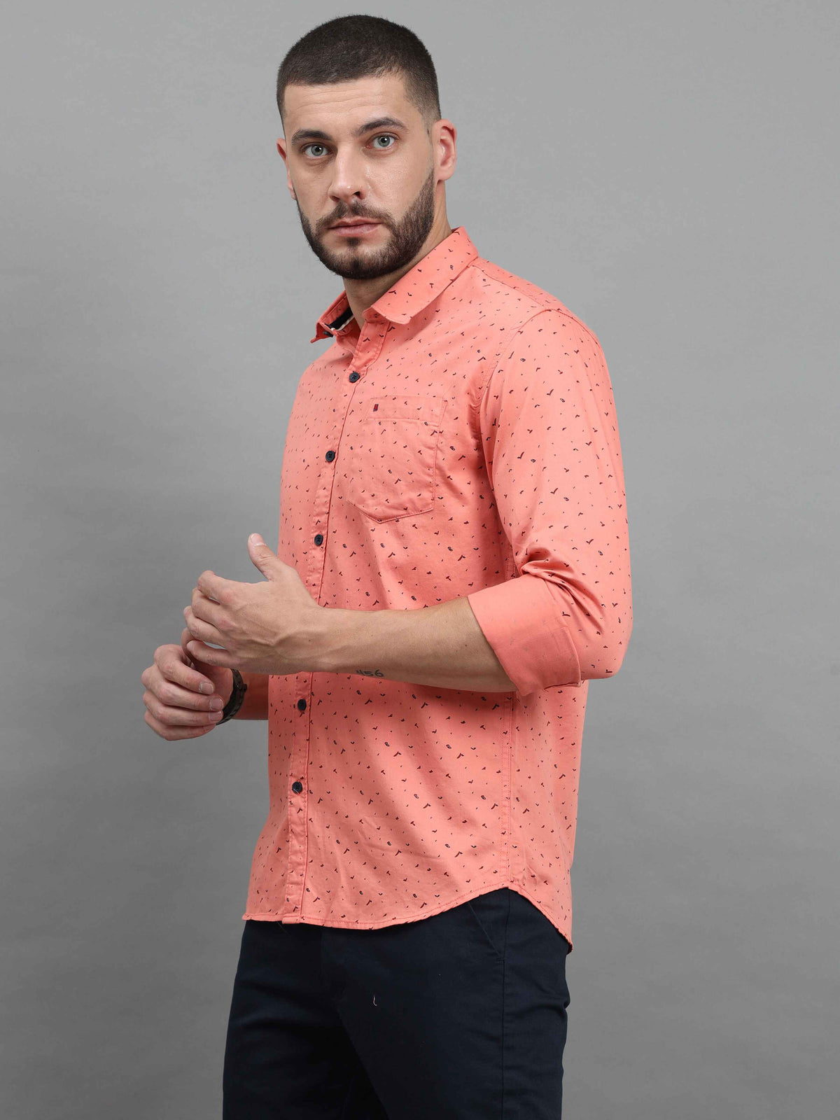 Men's Pink Slim Fit Printed Full Sleeves Casual Shirts