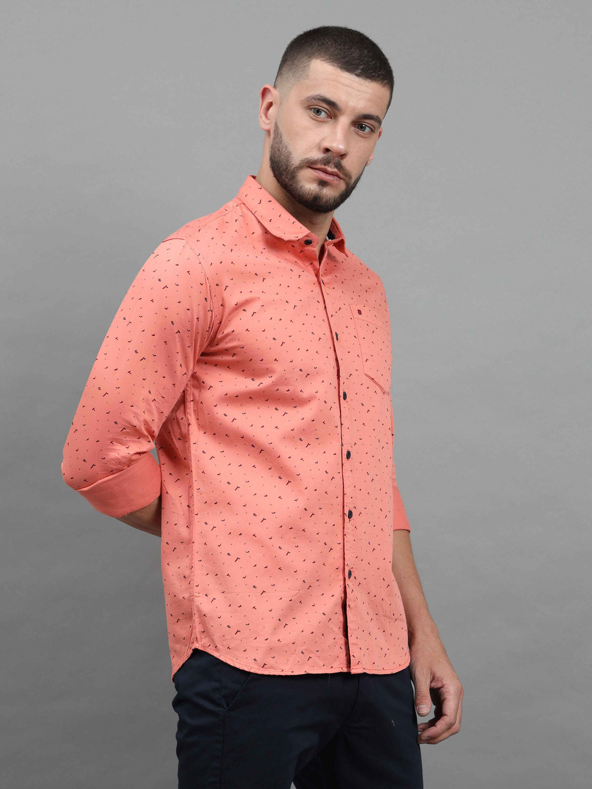 Men's Pink Slim Fit Printed Full Sleeves Casual Shirts