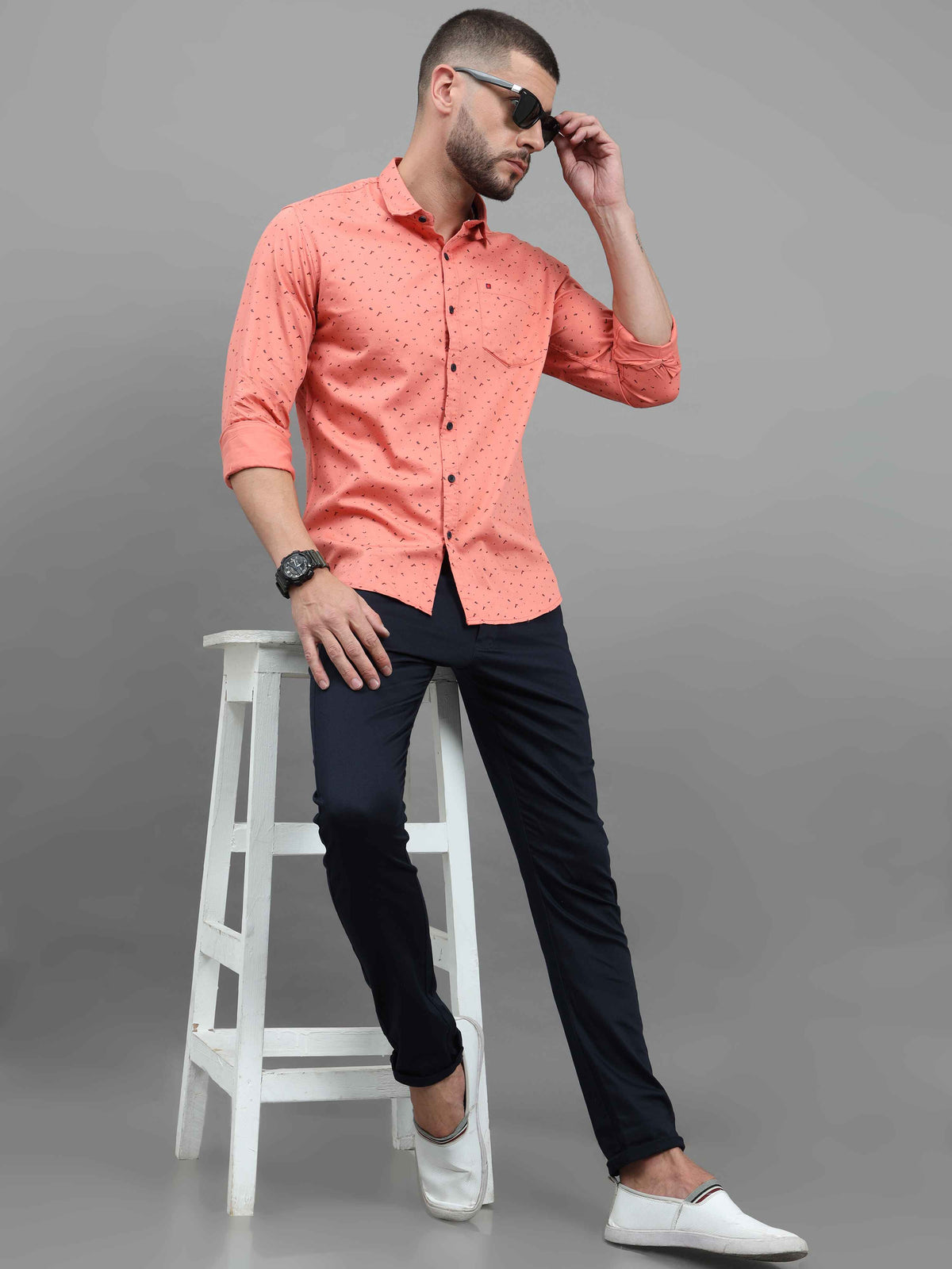 Men's Pink Slim Fit Printed Full Sleeves Casual Shirts