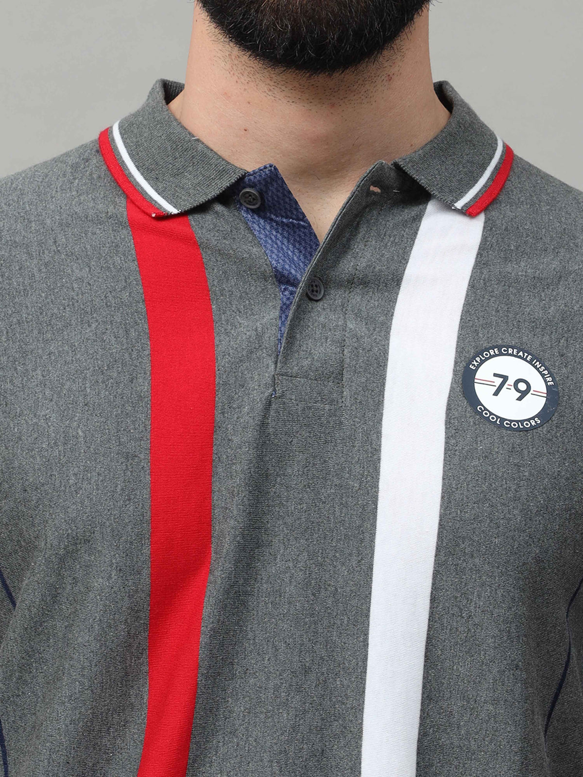 Men's Grey Regular Fit Stripes Half Sleeves Polo Neck T-Shirt