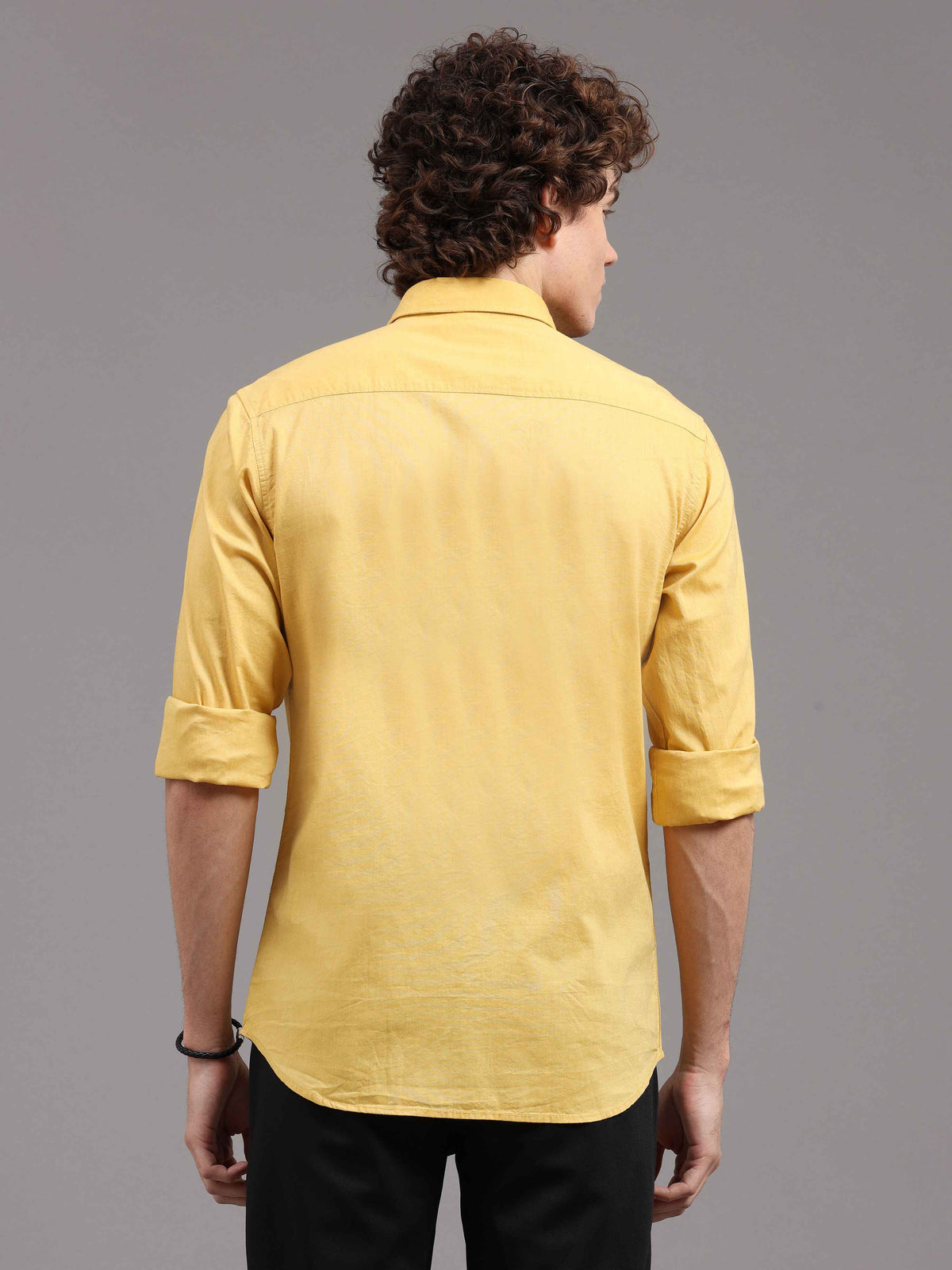 Men's Yellow Slim Fit Solid Full Sleeves Casual Shirts