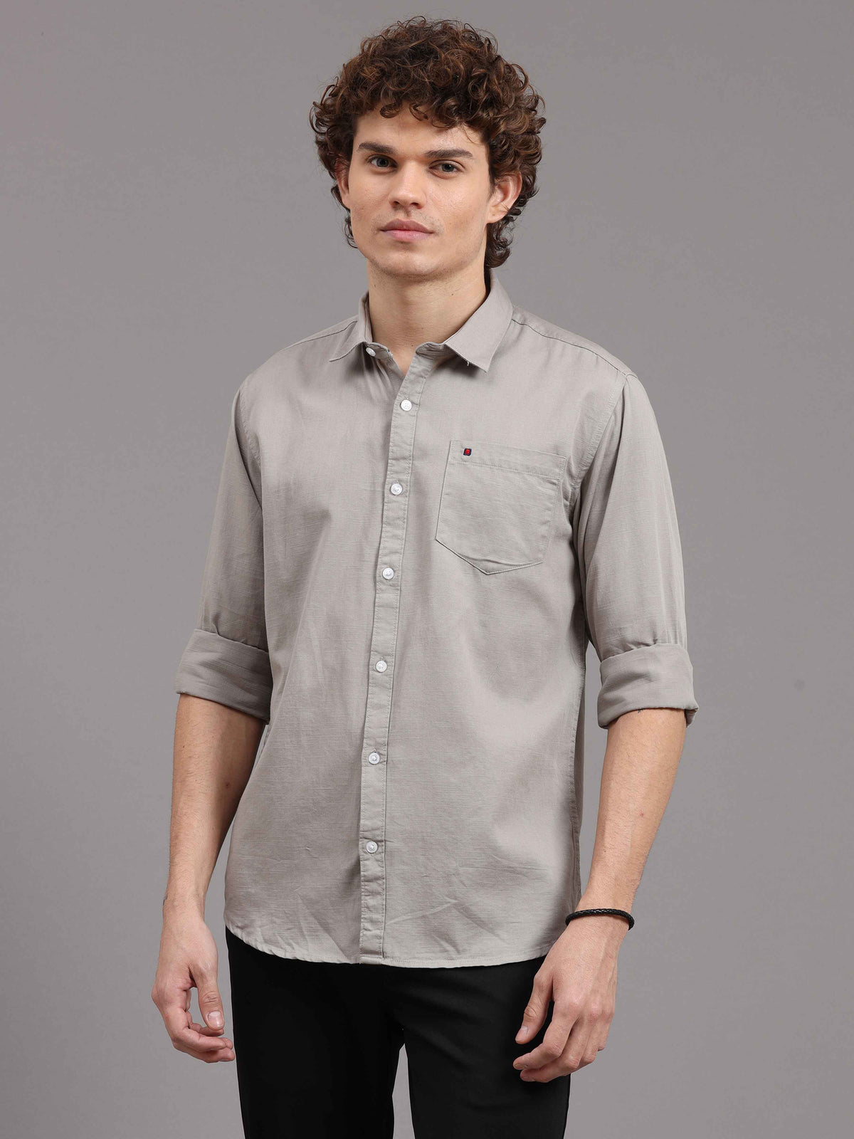 Men's Grey Slim Fit Solid Full Sleeves Casual Shirts