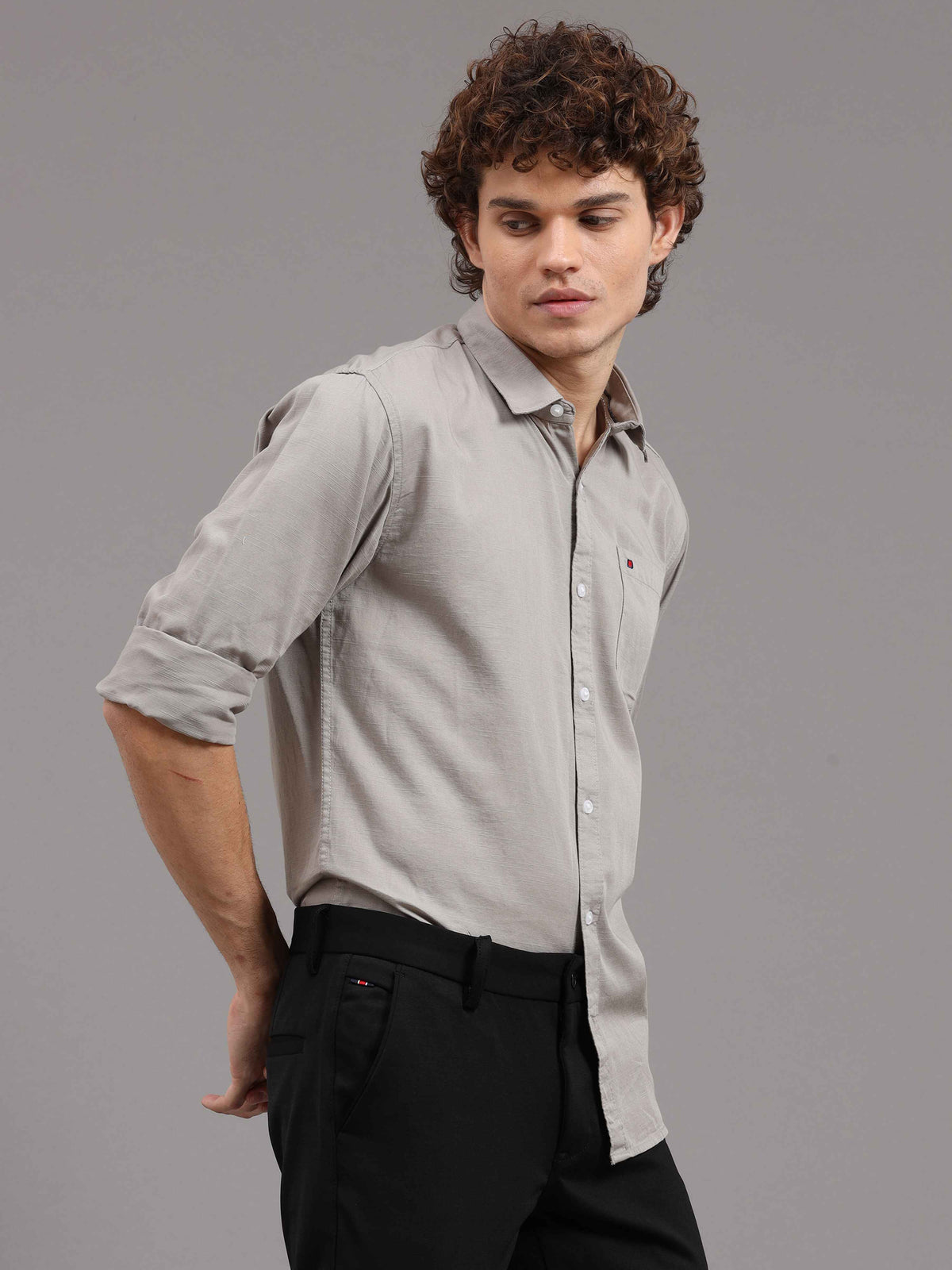 Men's Grey Slim Fit Solid Full Sleeves Casual Shirts