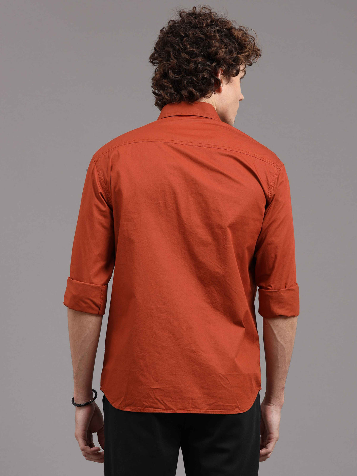 Men's Orange Slim Fit Solid Full Sleeves Casual Shirts