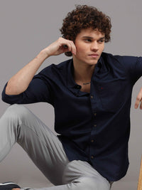 Men's Royal Blue Slim Fit Solid Full Sleeves Casual Shirts