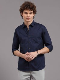 Men's Royal Blue Slim Fit Solid Full Sleeves Casual Shirts