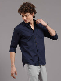 Men's Royal Blue Slim Fit Solid Full Sleeves Casual Shirts