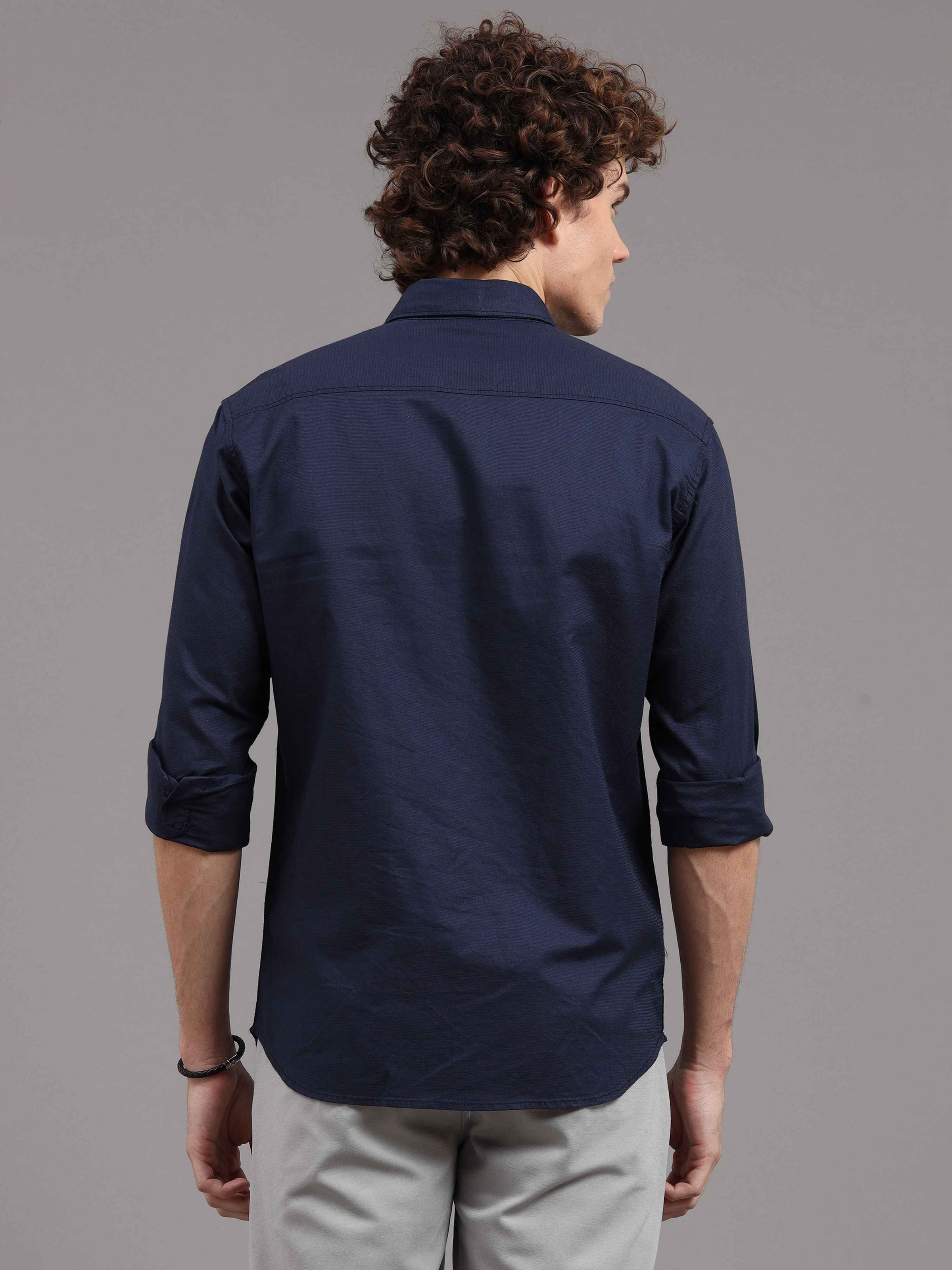 Men's Royal Blue Slim Fit Solid Full Sleeves Casual Shirts