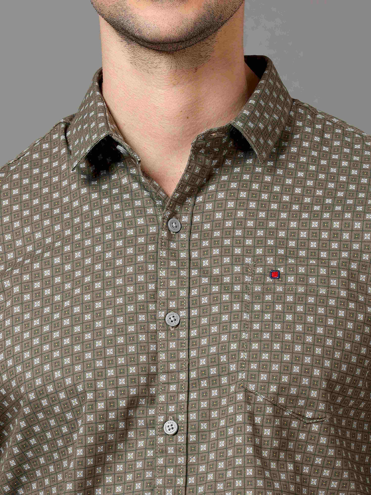Men's Green Slim Fit Printed Full Sleeves Casual Shirts