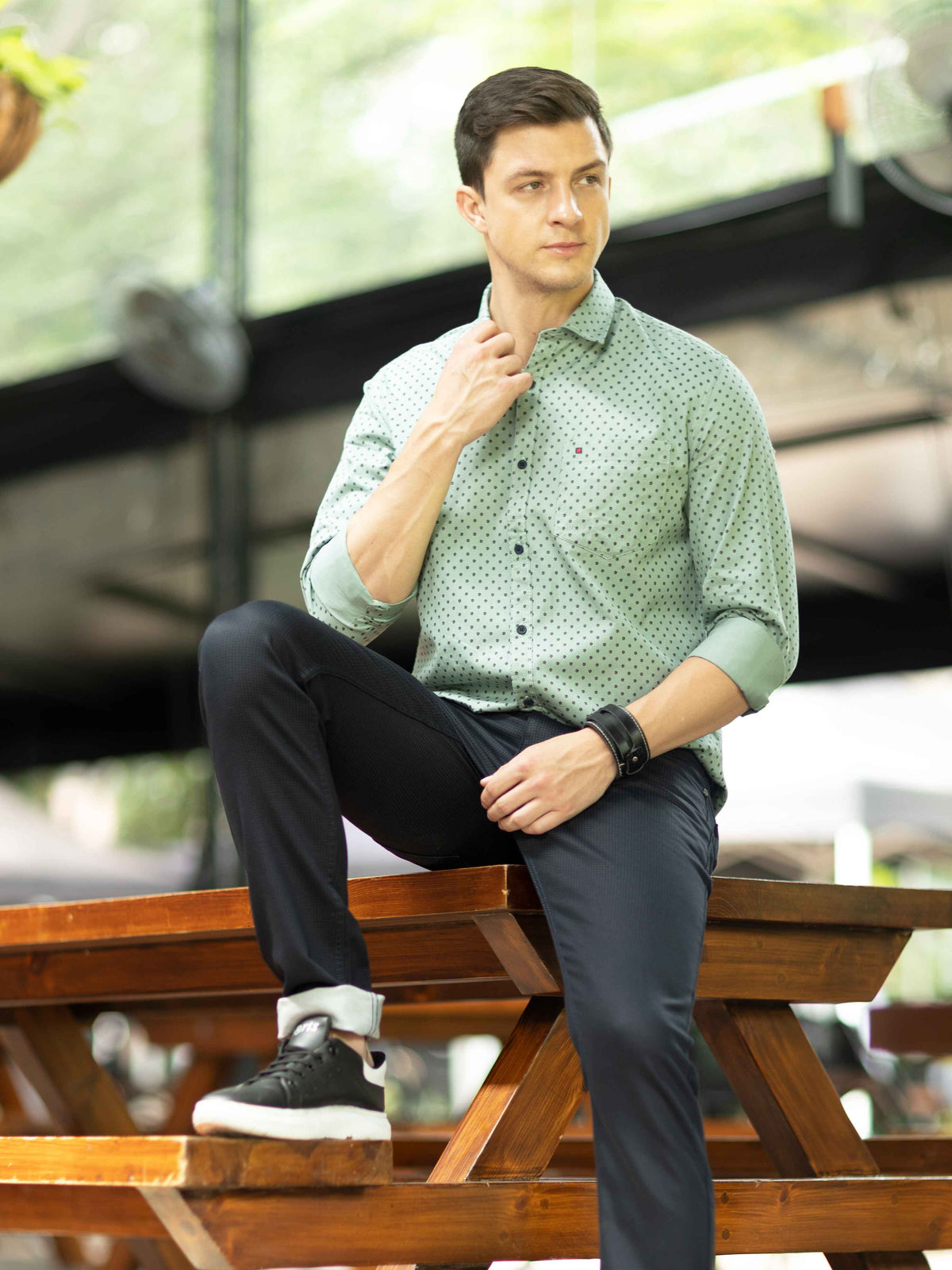 Men's Light Green Slim Fit Printed Full Sleeves Casual Shirts