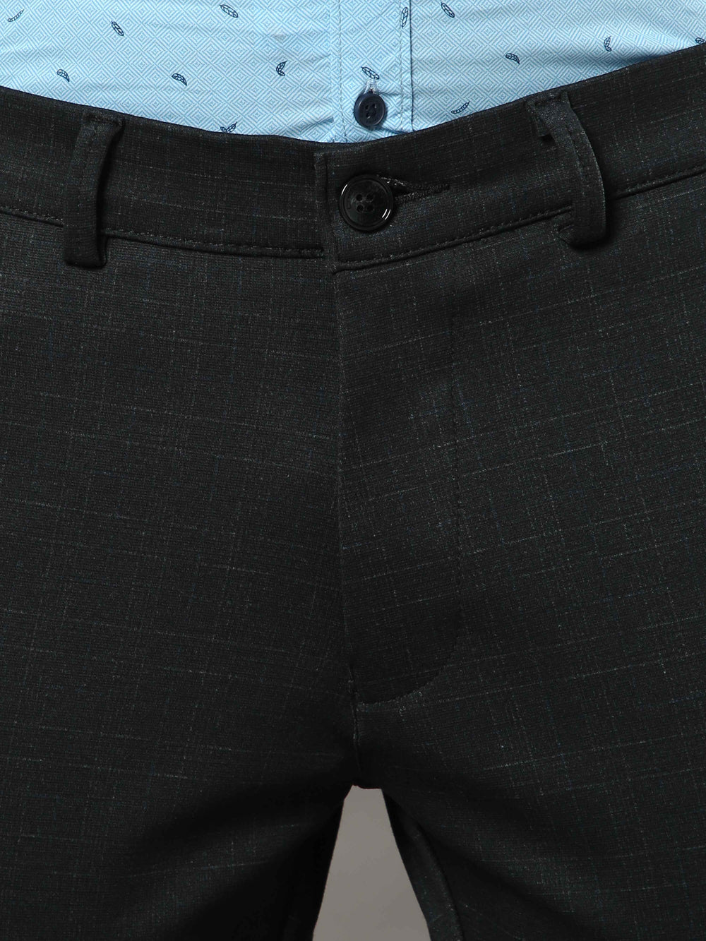 Men's Black Narrow Fit Checks Lycra Casual Trouser
