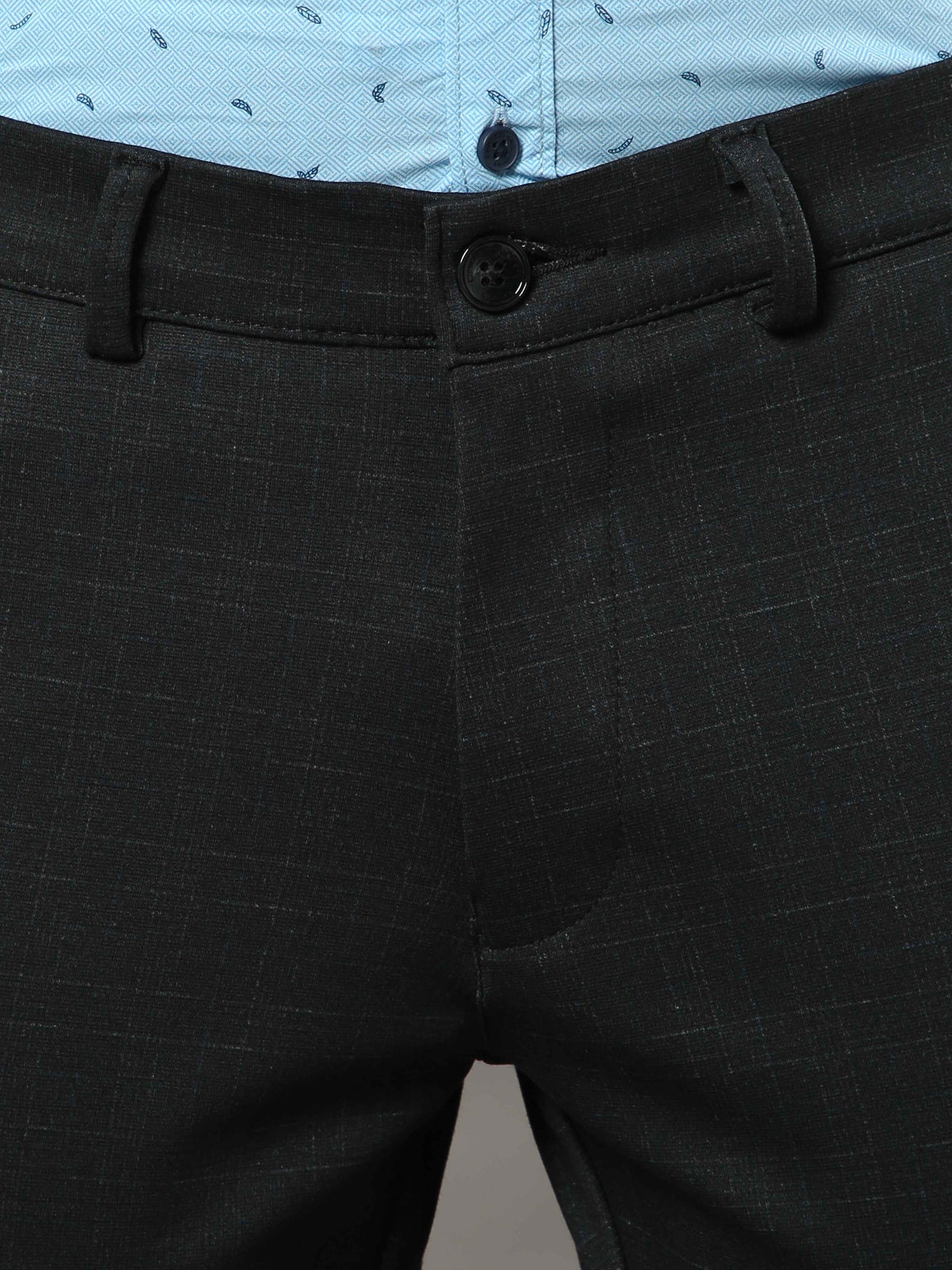Men's Black Narrow Fit Checks Lycra Casual Trouser