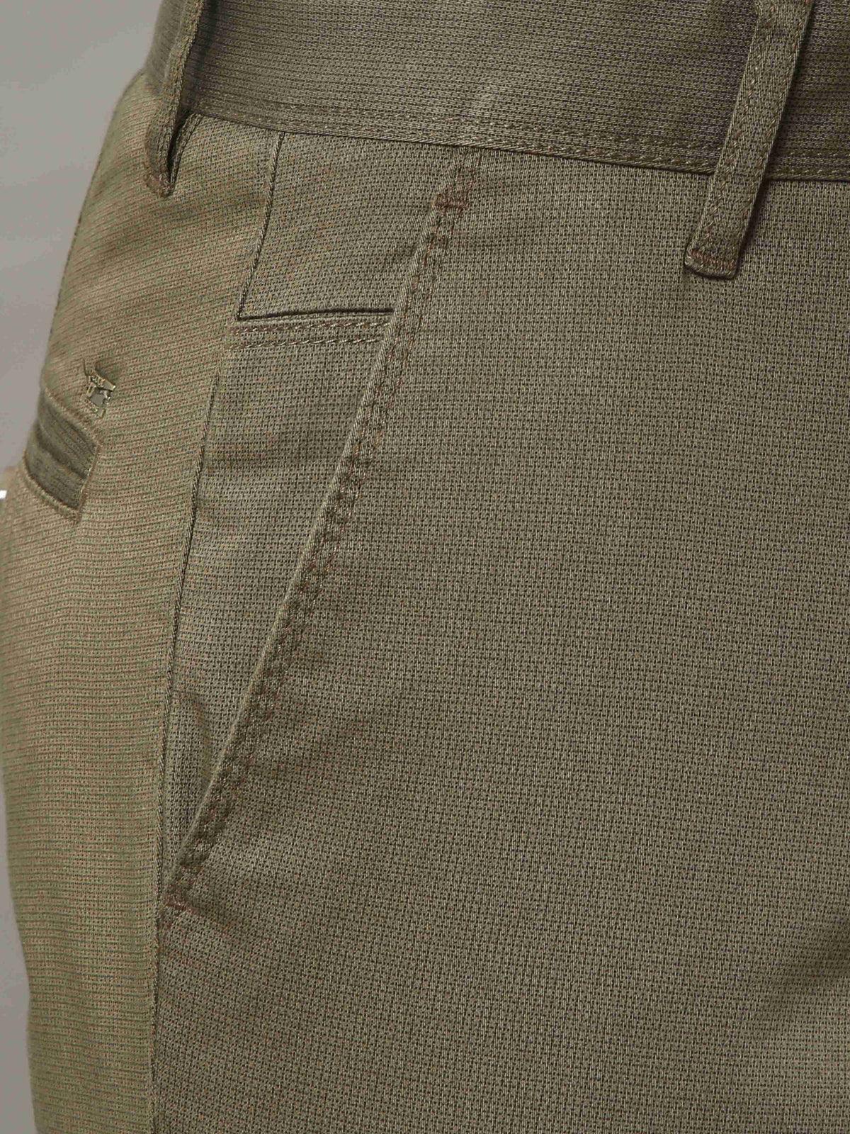 Men's Olive Narrow Fit Printed Casual Trousers