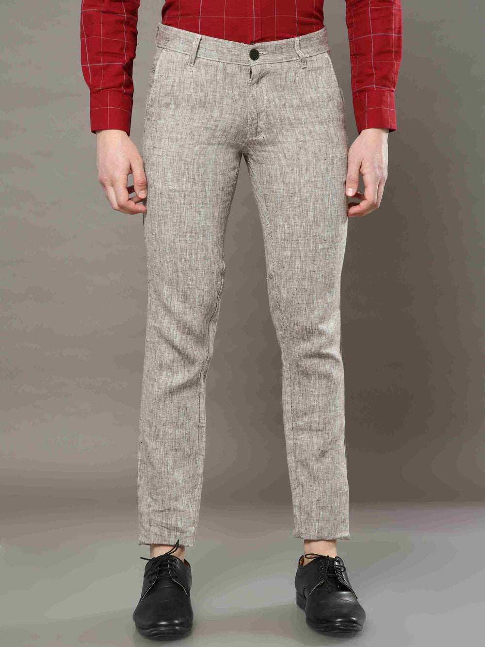 Men's Khaki Narrow Fit Linen Casual Trousers