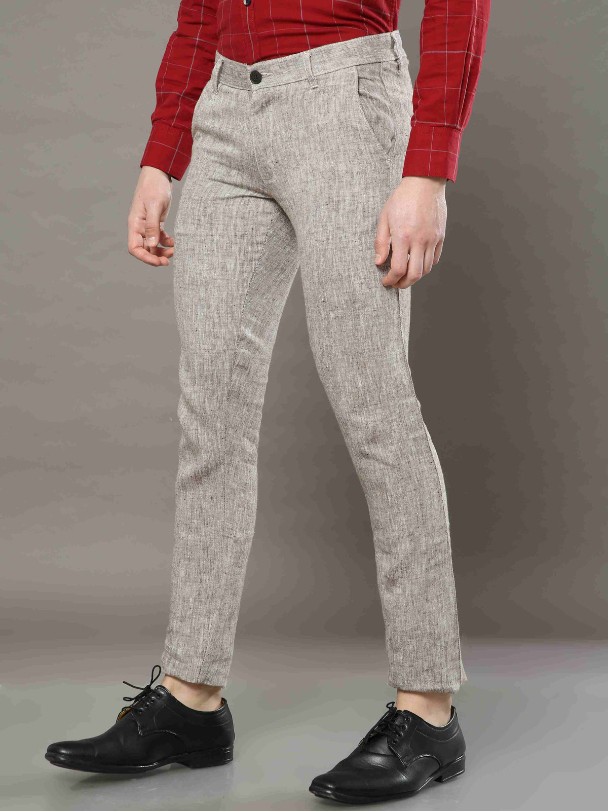 Men's Khaki Narrow Fit Linen Casual Trousers