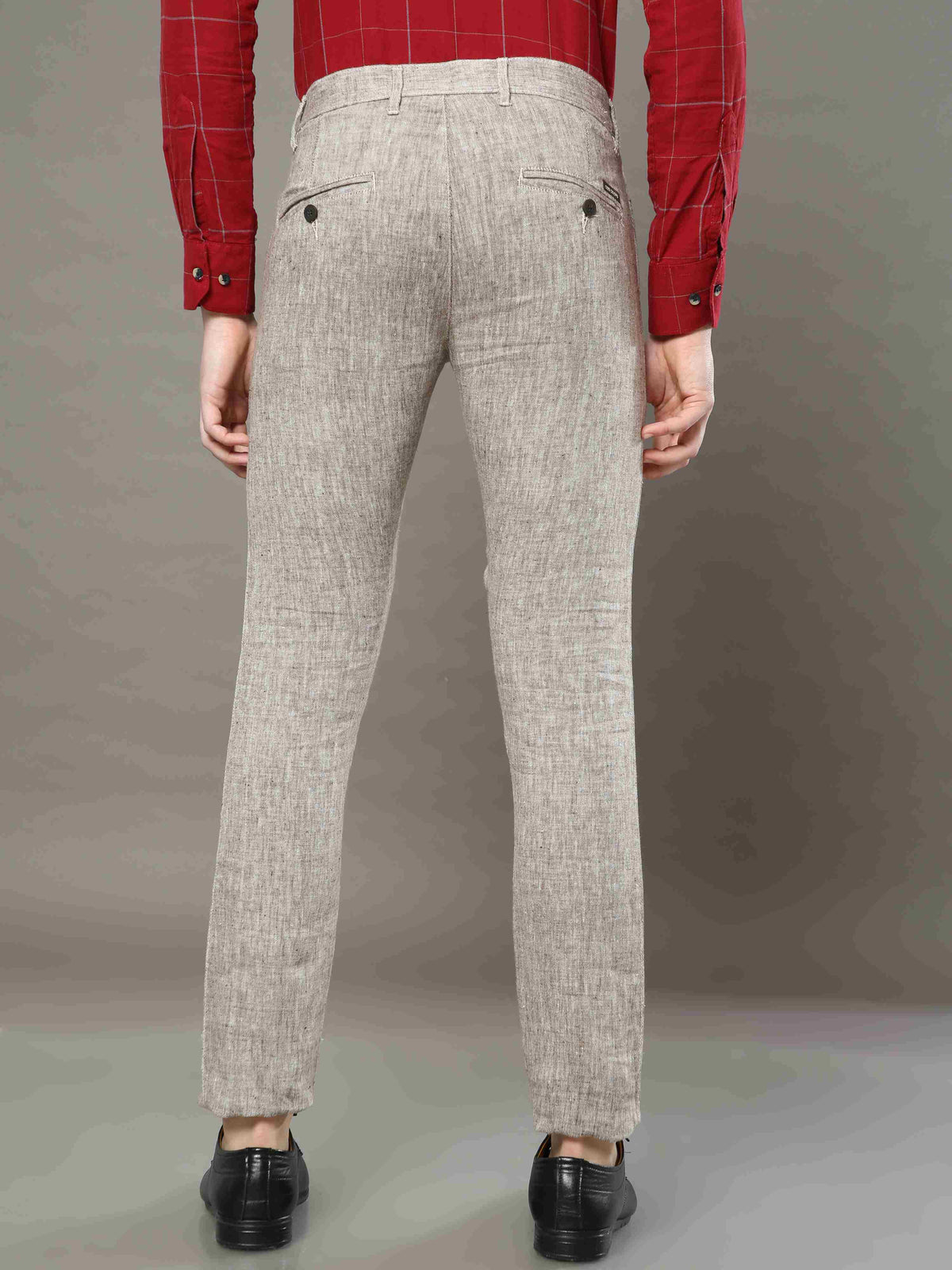 Men's Khaki Narrow Fit Linen Casual Trousers