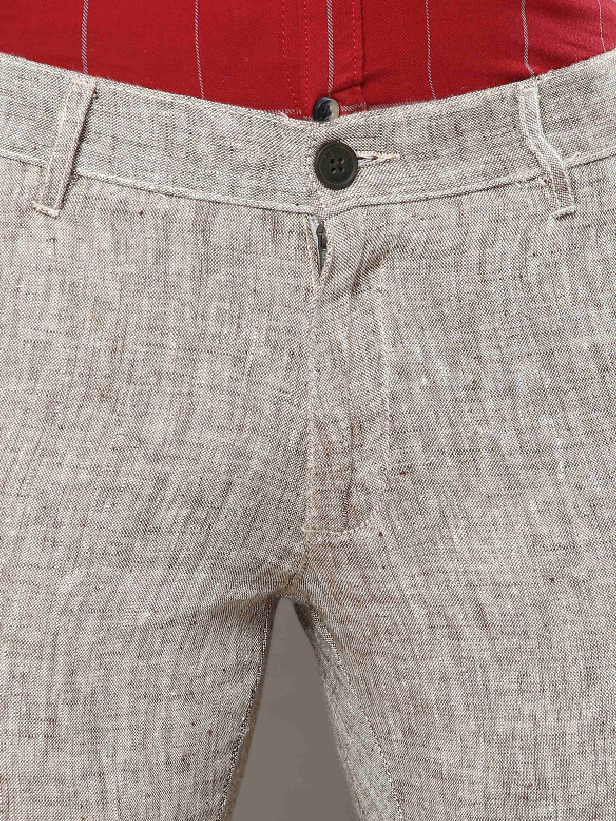 Men's Khaki Narrow Fit Linen Casual Trousers