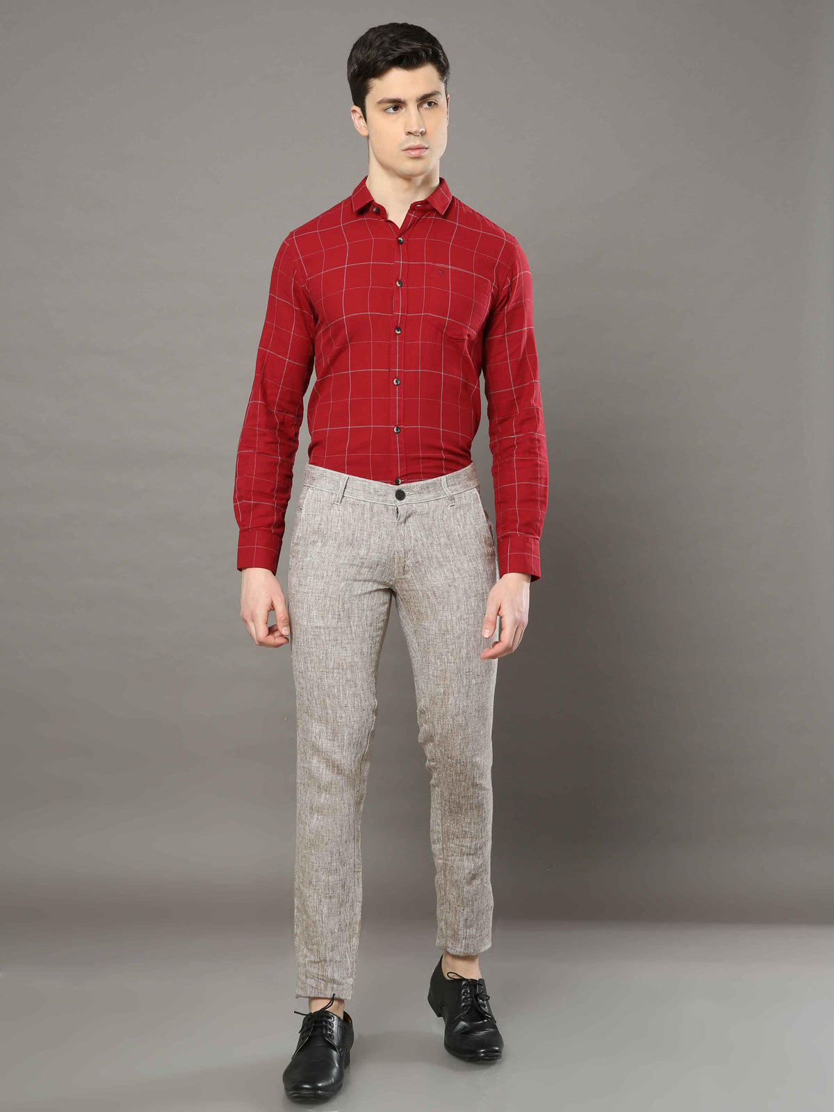 Men's Khaki Narrow Fit Linen Casual Trousers