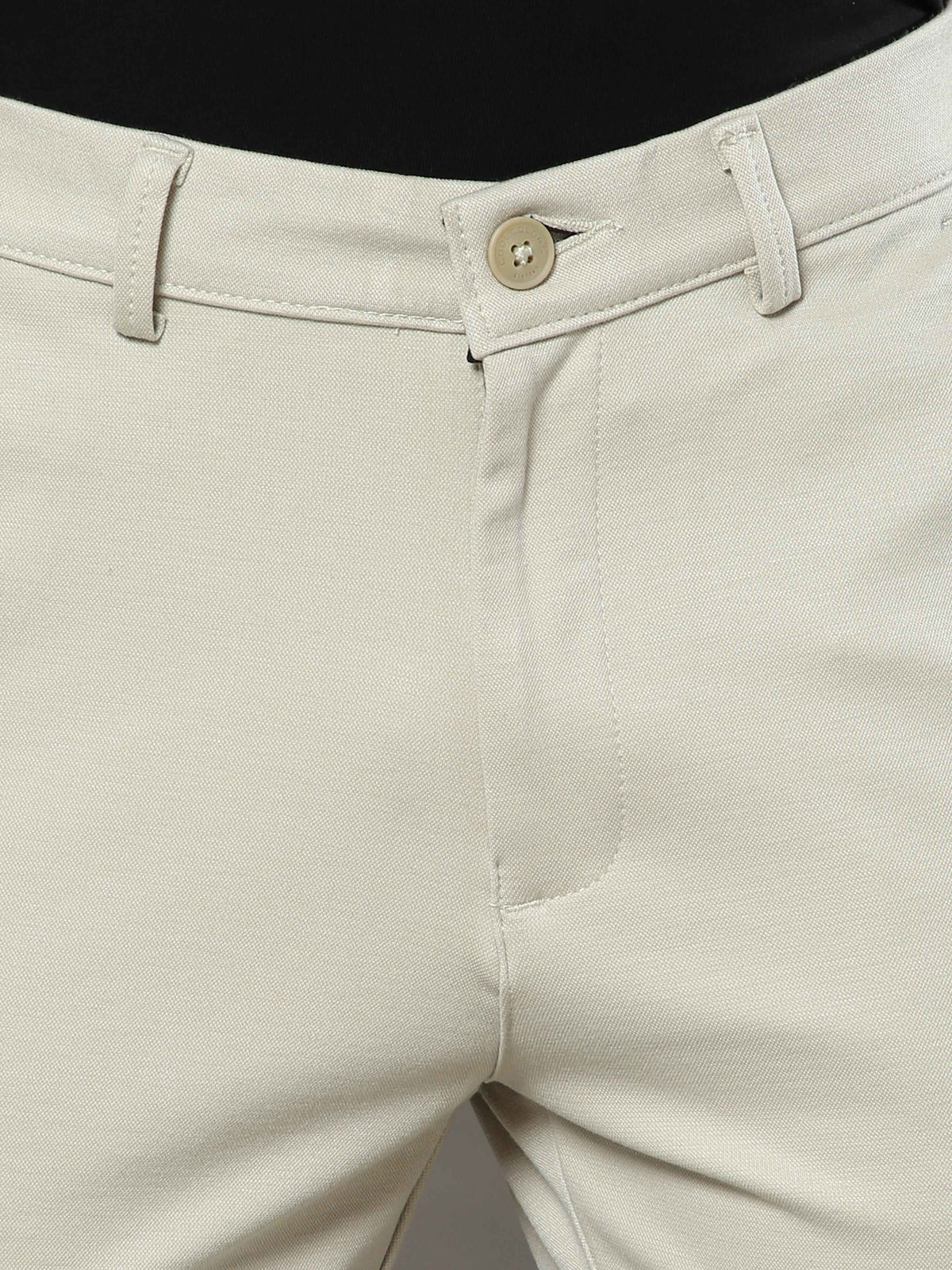 Men's Cream 4-Way Lycra Solid Casual Trousers